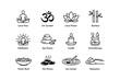 © Cali6ro - Yoga and wellness icons: lotus pose, meditation, aromatherapy, zen garden, relaxation symbols