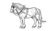 © gg - Detailed line art illustration of a draft horse wearing a full harness, ready for farm work or pulling