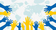 © fdp - World Down Syndrome Day Global unity and solidarity depicted through a diverse array of hands reaching upwards towards a stylized world map illustration