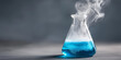 © sornram - A laboratory flask filled with blue liquid and emitting steam, illustrating chemical reactions in a scientific environment.