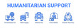 © Jefri - Humanitarian Support web banner icon concept, with Humanitarian Aid, Relief Supply, Medical Aid, Crisis Shelter.