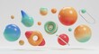 © momoka - 明るい空間に軽やかに浮かぶ多種多様な形状の抽象3Dオブジェクト 滑らかな表面と鮮やかなグラデーションが美しいモダンで未来的なデジタルアート