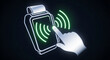 © khan - Smartwatch with glowing green wireless signal interacting with finger on black background symbolizing connectivity and technology