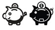 © Khadiza - Savings icon symbol  on white background.. Piggy bank with coin icon