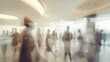 © Halim - Generative AI depiction of busy airport terminal with blurred travelers