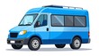 © Bebas - A blue van with a large front windshield and a row of side windows