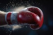 © 宜然 左 - Red boxing glove striking with explosive dust and raw power, close-up capture conveying impact and intensity