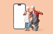© Pixel-Shot - Male chef and his little son on color background