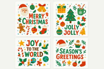  Collection of four festive Christmas and holiday greeting card designs