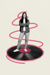 © deagreez - Banner image collage of person stand dance on vinyl plate pastel color background