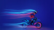 © Lustre Art Group  - Dynamic artwork. Motocross rider with neon light trails on blue background. Concept of extreme sports advertising, motorsport branding visuals, and speed performance campaigns.