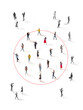 © master1305 - Abstract artwork of people isolated inside circular boundary. Concept of inclusion exclusion themes, brand positioning, target audience focus, social distance and marketing spotlight visuals.