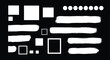 © Rehan - White design elements including squares, circles, and brush strokes on black background