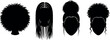 © BIPUL - Collection of black female silhouettes showing diverse hairstyles including afro braids and updo for beauty and hair salon vector illustration.