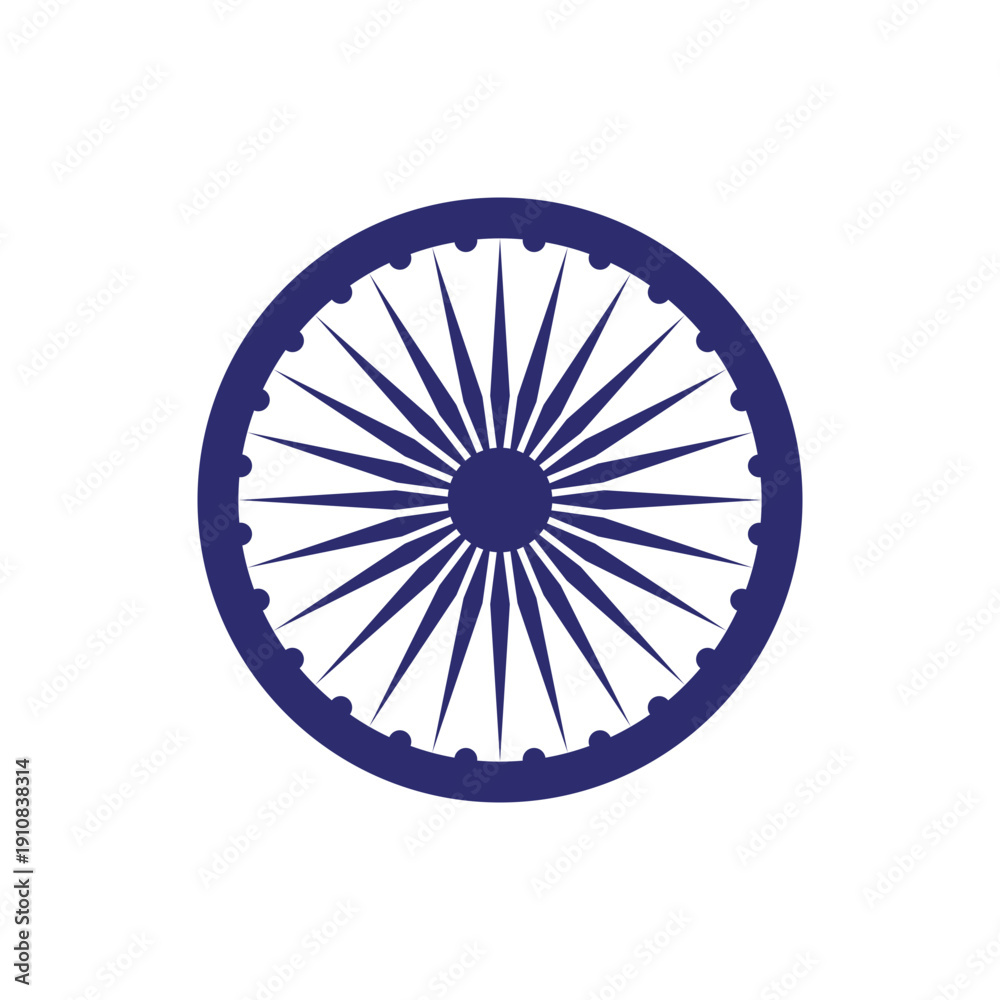 Indian Ashoka Chakra emblem featured on the flag of India. Navy blue ...