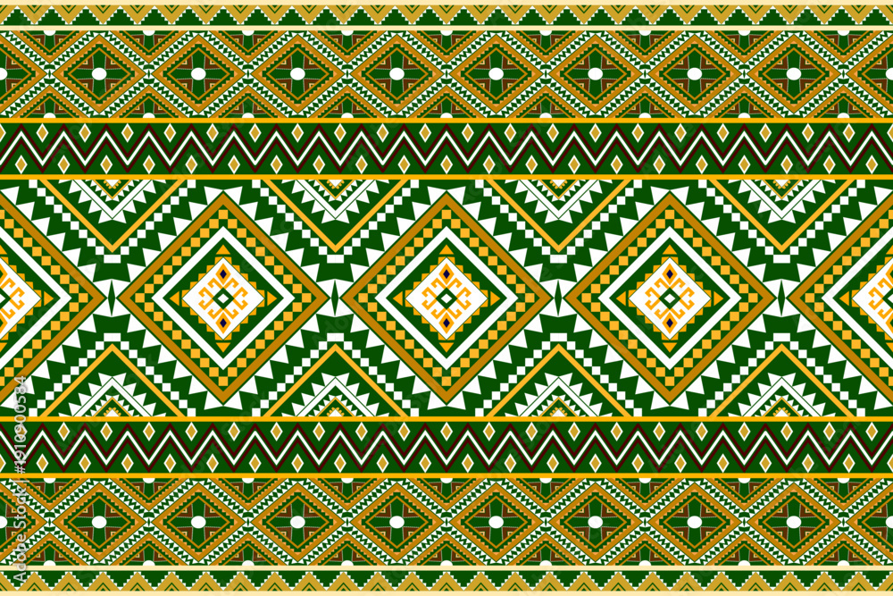 เวกเตอร์ Stock Vibrant green and gold tribal seamless pattern with ...