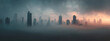© sajawal - City skyline shrouded in misty fog with tall buildings and dramatic sky