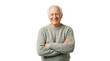 © MAS - Smiling senior man with gray hair and arms crossed, wearing a light gray knitted sweater, isolated PNG with Transparent Background