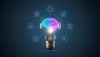 © Anwaar - Glowing Brain in a Light Bulb with Digital Icons — Innovation, Connectivity, and Tech Intelligence