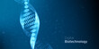 © garrykillian - Abstract blue DNA molecule, double helix Technology illustration. Gene digital biotechnology futuristic concept. Biology genetic research backdrop.