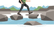 © FITRA - Hiker Navigates Rocky Stream Using Stepping Stones