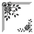 © Ibrahim Creative420 - A black and white floral corner design features roses leaves and linear elements creating an elegant vignette high quality professional detailed