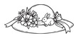© Mr. Stocker - Hand-drawn black and white Easter bonnet decorated with a cute bunny, spring flowers, and a large ribbon bow in a charming, whimsical illustration style for holiday celebration