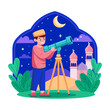 © SmashingStocks - A flat style illustration depicting a person forecasting eid moon