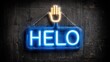 © Ansar - Neon hand wave symbol glowing bright blue, radiant glowing greeting icon, classic illuminated hello sign, vibrant neon friendly gesture