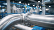 © Maksym Tereshchenko - Macro perspective of interconnected pipes and tubing in a small water filtration unit, detailed joints and flow connectors visible, subtle reflections on metallic surfaces, mainten