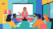 © Zayco - Woman presenting to diverse group in modern office setting with projector screen