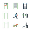 © rashdan malik - Outdoor Fitness Equipment and Sports Icons Set.