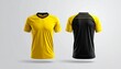 © Shin - Front and back view of a blank yellow and black short-sleeve athletic t-shirt mockup, perfect for design presentation