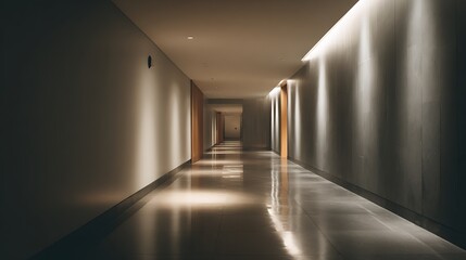  Dark Empty Modern Office Corridor.