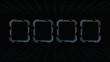 © rocky - A dark futuristic space displays four glowing blue rectangular frames receding into a grid patterned black vanishing point high quality professional detailed modern elegant stylish clean
