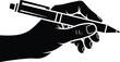 © MdNurIslam - Hand holding pen silhouette illustration, writing gesture concept, creativity education business symbol, note taking action, isolated black vector on white background