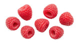 Fresh red raspberries isolated PNG on transparent background, delicious and juicy summer fruit for healthy eating and dessert