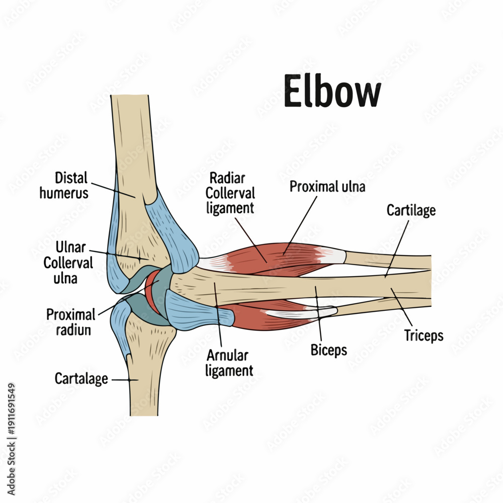 Detailed Diagram Illustrating the Anatomy of the Human Elbow Joint ...