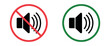 © HeLLo WorLd - Speaker Volume and Audio Control Icon Set featuring a progression of sound levels from mute to maximum volume, designed in a clean flat vector style for media players and app interfaces
