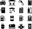 © JR Shoron - Black silhouette icons depict various fuel sources gas stations and related equipment high quality professional