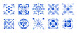 © Azat Valeev - Mediterranean ceramic tile pattern. Blue Amalfi ornaments mosaic textures. Seamless Italian design. Traditional Portuguese azulejo elements, summer sun icons and vintage Positano coast aesthetic.