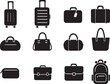© Amina - A varied group of black silhouette icons illustrating common types of luggage and travel bags