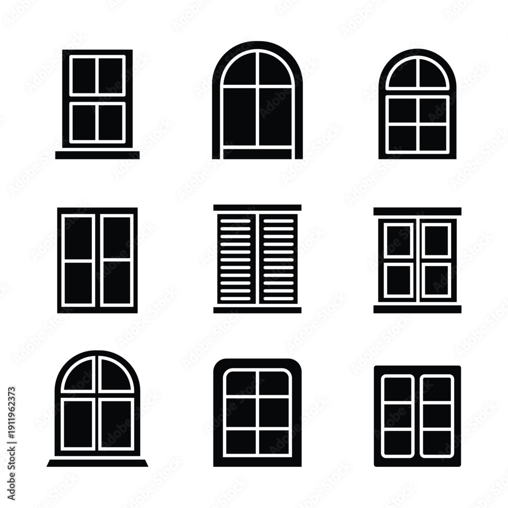 Window Icon Set Vector – Modern House Windows UI Icons Collection, Line ...