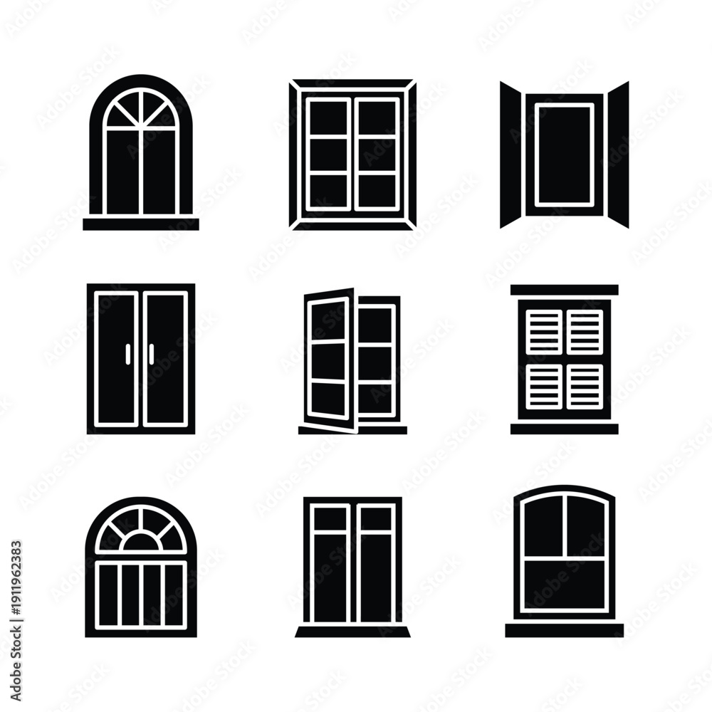 Window Icon Set Vector – Modern House Windows UI Icons Collection, Line ...