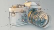 © ria - Detailed digital rendering of a vintage style camera with visible interior mechanism