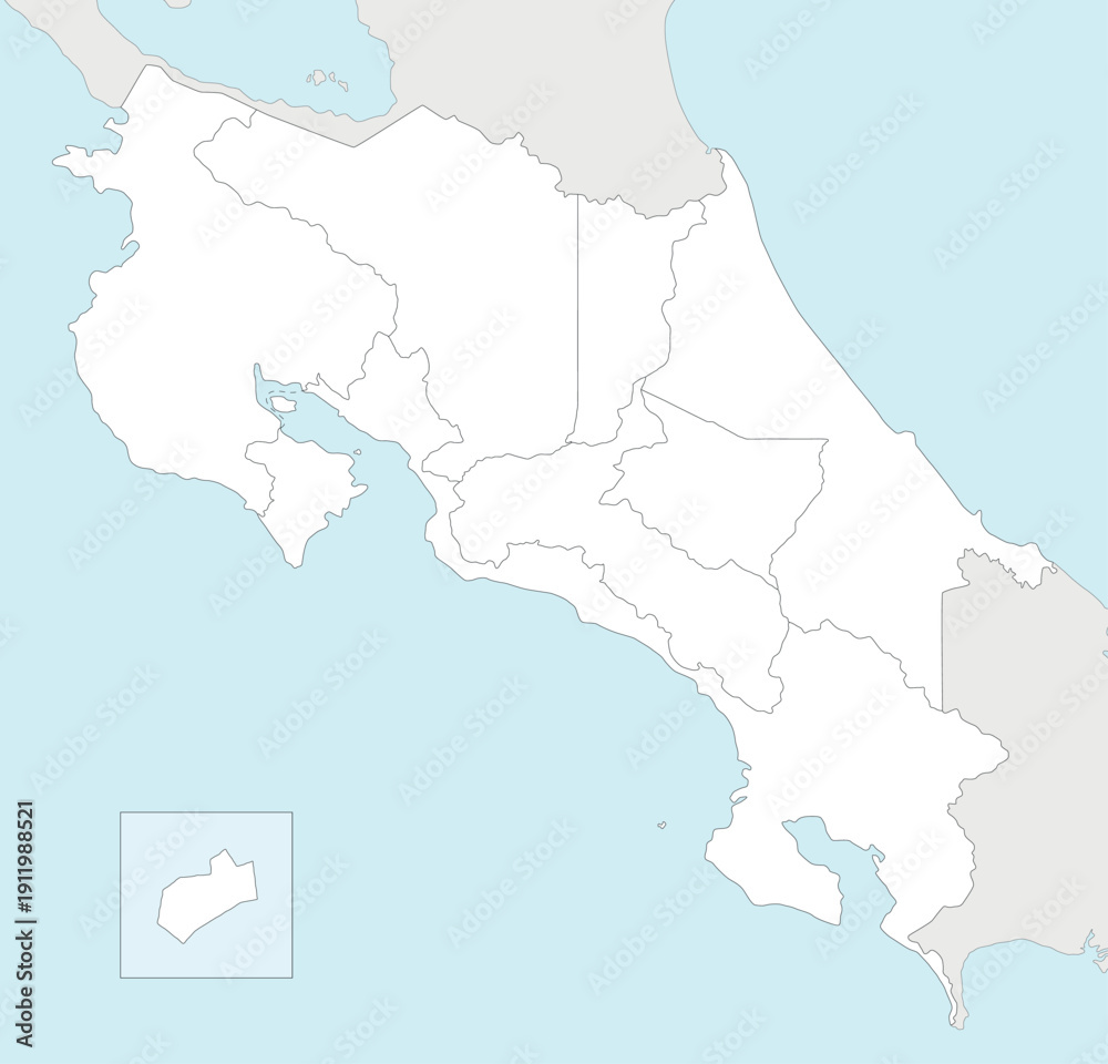 Vector blank map of Costa Rica with regions and administrative ...