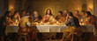 © W.O.W - Jesus and men gather for a solemn Last Supper, a pivotal moment in Christian theology. Vintage oil painting for religious education.
