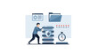 © MinixT - IT professional pushing a stack of secure servers with a shield, representing efficient data management and cybersecurity.