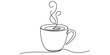 © Sojib - Minimalist one line drawing of a steaming cup of coffee or tea on a white background.