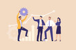 © IRStone - A businessman lifting a gear symbolizing startup success, innovation, engineering mindset, strategic planning, and the mechanics behind business growth and productivity in a competitive market.